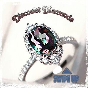 Rainbow Mystic Topaz  & White Baguette Topaz Cocktail Ring  925 Silver